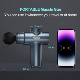 LEERCON Mini Massage Gun, Compact Sports Massager,Deep Tissue Muscle Massage Gun,with 4 Massage Heads 6 Speeds,Fashion Lighting Ideal Gifts for Men, Women(Blue)