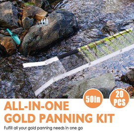20pc Complete Gold Panning & Prospecting Kit with 50" Folding Sluice Box, Portable Aluminum Alloy Mining Equipment for Adults, Includes Crevice Picks, Magnifier, Magnet, Vials & Accessories