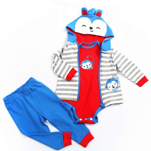 Medylove Reborn Baby Doll Clothes Blue Monkey Outfit Set for 17-18 inch Reborn Doll Boy Matching Clothes Accessories 3pcs