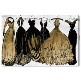 The Oliver Gal Artist Co. Fashion and Glam Wall Art Canvas Prints 'Night Dresses' Home Décor, 45" x 30", Black, Gold