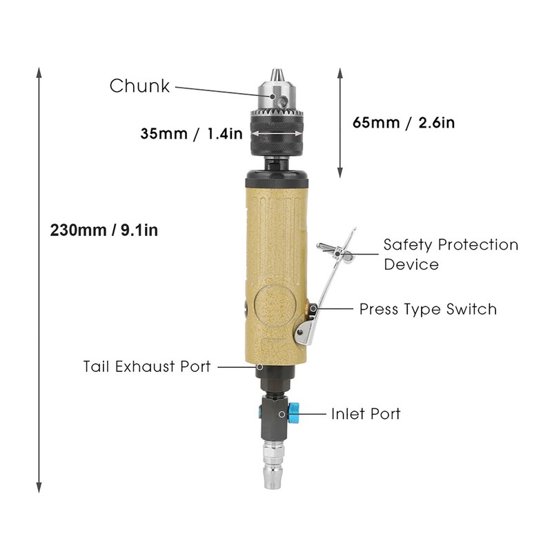 3/8 High Speed Straight Air Power Drill Pneumatic Drilling Tool