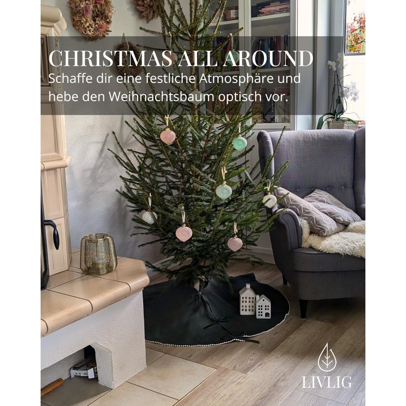 LIVLIG Round Linen Christmas Tree Skirt, 120 cm, Christmas Tree
