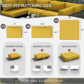 Tounosnt 14 Pcs Outdoor Patio Cushion Covers, Replaceable Waterproof Furniture Covers, Outdoor Non-Slip Covers with Zippers, Couch 3 Sizes, Covers Only (Yellow)