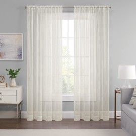 Eclipse Emina Crushed Sheer Voile Window Curtain Panel, Rod Pocket Window Curtain, 1 Panel, 52 in Wide x 63 in Long, Ivory