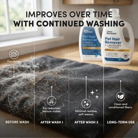 Clean Revolution Pet Hair Remover for Laundry 2-Pack – Removes Dog & Cat Hair Over Time – Enzyme Laundry Detergent & Fabric Softener, Odor Eliminator,