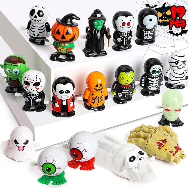 TOY Life 19 Pcs Halloween Wind Up Toys Halloween Party Favors for Kids Toddler Halloween Bulk Toys for Treat Bags Halloween Goodies Bag Stuffers Fillers Halloween Treats Toys for Kids Boys Girls