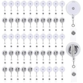 50 Pieces Badge Reels Retractable Bulk with Swivel Metal Alligator Clip, Translucent ID Card Holder Name Badge Reel Clips for Teachers Office Workers Hanging Name Tags, ID Card and Keychains