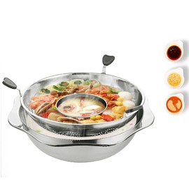 DENESTUS Stainless Steel Rotating Hot Pot 32cm Household Cooking Pot with Grid for Filtering Soup Divided Grid Soup Pot Double Layer Design