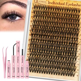 QUEWEL 280 Stück 40D flauschige Wimpernverlängerungen, 10–16 mm gemischte Einzelwimpern mit Wimpernkleber, Versiegelung und Wimpernpinzette (40D-Set)