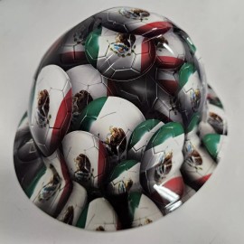 Pyramex full brim hard hat custom hydro dipped IN MEXICO MEXICAN SOCCER BALLS NEW - 6pt suspension