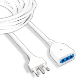 V-TAC 3 Metre Electric Extension with Italian Dual Socket 10A Extension Lead for Home, Office, Shop, Work, High Resistance - Plug 16A - White