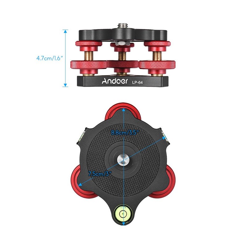 Andoer Tripod Leveling Base Leveler Tri-wheel Leveler with Bubble Level
