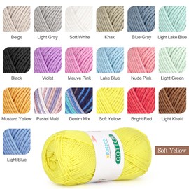 Katech Pure Cotton Yarn for Crocheting & Knitting–Soft Sport Weight CYC #2, 6 Skeins (50g Each, 300g Total), Ideal Crochet Yarn for Dishcloths, Baby Clothes, Socks, Lightweight Scarves（Soft Yellow）