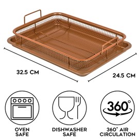 Homiu Copper Crisper Oven Tray - 2in1 Non-Stick Oven Baking Tray with Mesh Crisping Basket - Carbon Steel Crisping Basket - Air Fry in Your Oven, Great for Baking