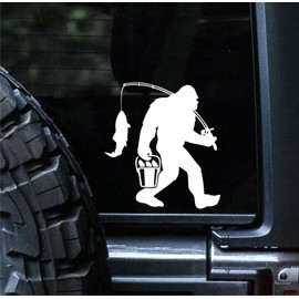 Sunset Graphics & Decals Big Foot Fishing Decal Vinyl Car Sticker Sasquatch Funny | Cars Trucks Vans Walls Laptop | White | 6 inches | SGD000328