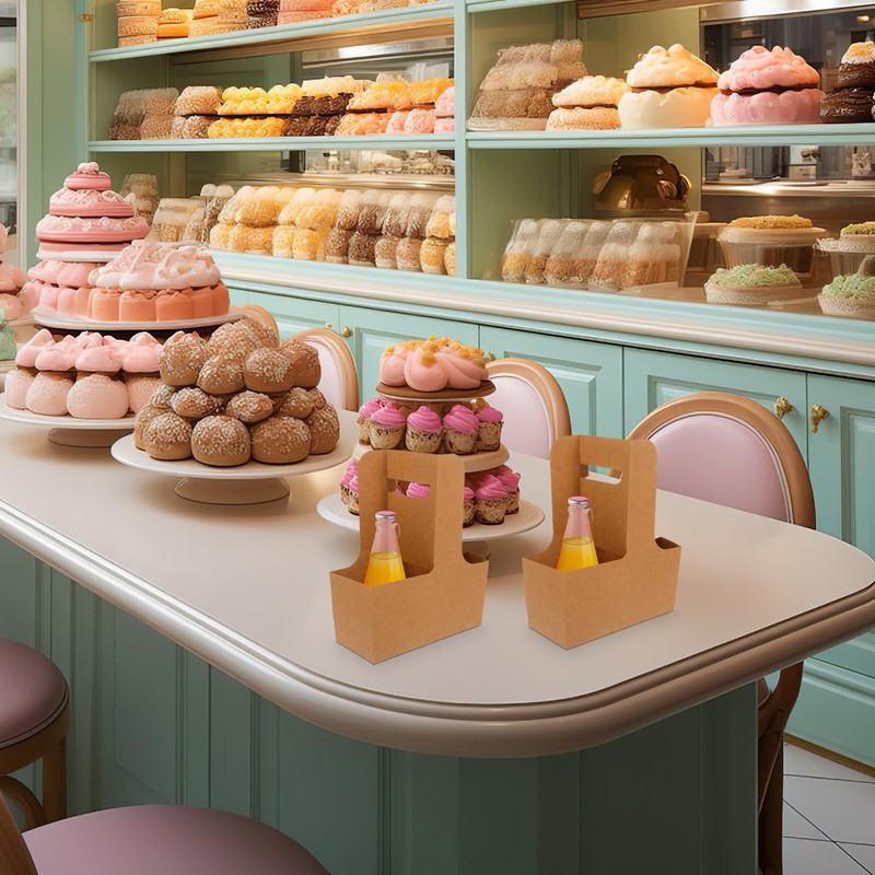 SOLUSTRE 2 Cup Drink Carrier with Handle, 10pcs Kraft Paperboard