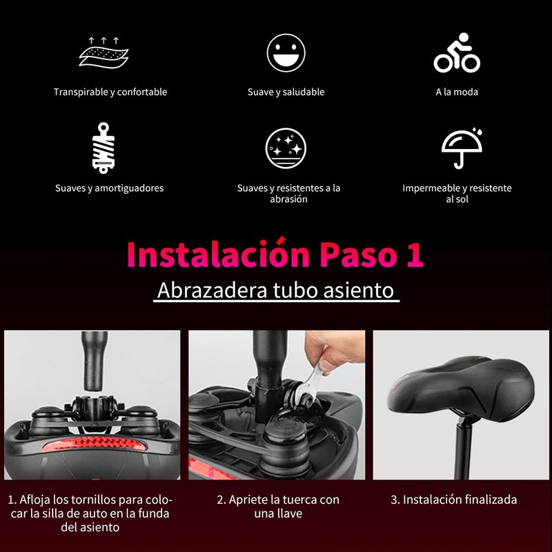 YEHUARIS Cojín Suave, Asiento de Bicicleta Comfort Sillín,Impermeable, Prostático y