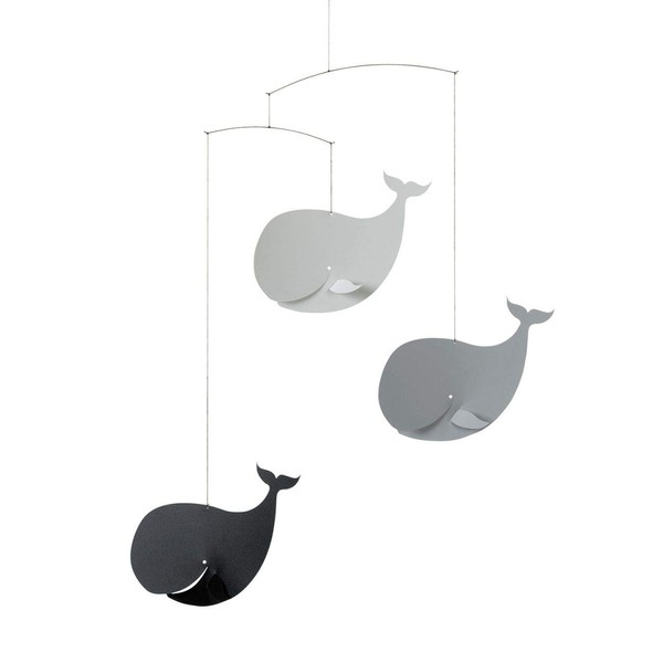 Happy Whales Black/Grey Mobile by Flensted - 22-Inches Plastic - Handmade in Denmark
