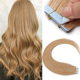18inch Hair Extensions Tape in 100% Human Hair Extension Real Remy Skin Weft Seamless Straight 10 Pcs #27 Dark Blonde