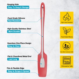Vovoly Silicone Jar Spatula, Long Handle Jar Spatulas, High Heat Resistant Small Rubber Spatula, Seamless Design, Stainless Steel Core, BPA Free, Red