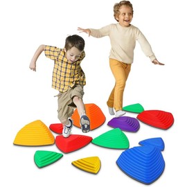 Kids Play Stepping Stones for Balance and Coordination, Non-Slip bottom, Stackable, for Indoor and Outdoor, Set of 25 Montessori Folding - Color: 12 PCS Rainbow Color