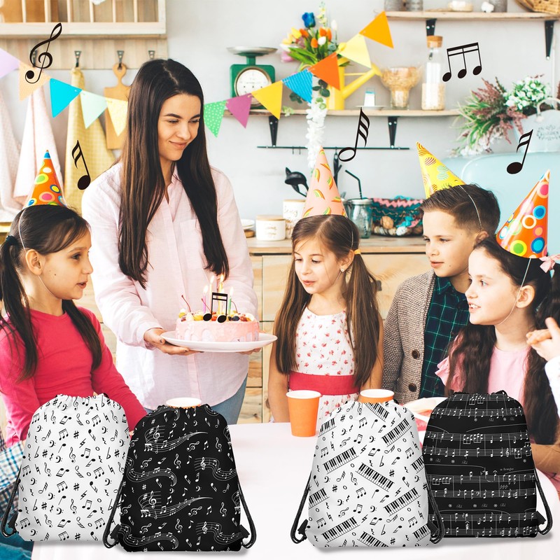 12 Pcs Black & White Sheet Music Drawstring Bag Set