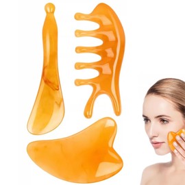GGUFAY 3 Stück Gua Sha Stein und Gesichtsroller, Guasha Set Beauty Massager, Jade Roller, Verbesserung Von Feinen Linien, Geschenk für Frauen