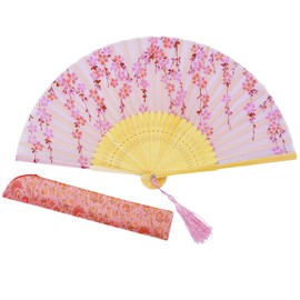 Amajiji Charming Elegant Modern Woman Handmade Bamboo Silk 8.27" (21cm) Folding Pocket Purse Hand Fan, Collapsible Transparent Holding Painted Fan with Silk Pouches/Wrapping. (CZT-04)