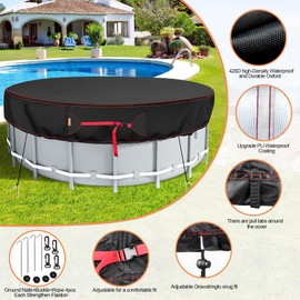 16 Ft Round Pool Cover, Solar Covers for Above Ground Pools, Stock Tank Pool Cover Protector with Pool Cover Accessories, Round Hot Tub Cover Ideal for Waterproof and Dustproof