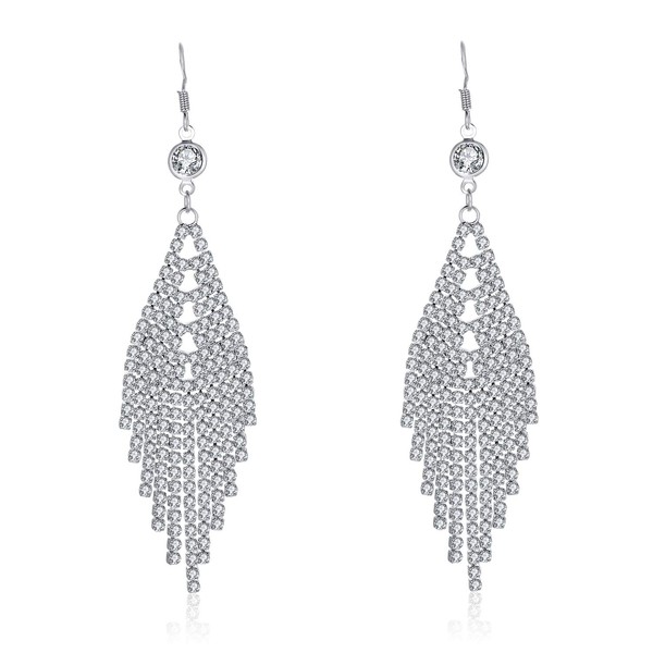 Kruckel Chandelier Long Dangling Earrings - Transparent Sparkling Crystal Tassel