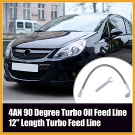 Partuto 4AN Turbo Oil Feed Line 12" Turbo Feed Line Length Stainless Steel Braided AN4 90 Degree Straight Hose End Remote Turbocharger Oil Drain Return Line Replacement