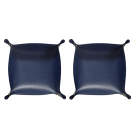 sourcing map 2pcs PU Leather Valet Tray Unisex Folding Small Catchall Tray Portable Entryway Table Tray Nightstand Bedside Desk Tray for Key Wallet Watch Coin Jewelry Dice, Dark Blue