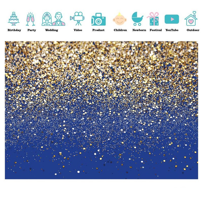 SJOLOON Blue Glitter Backdrop Royal Photo Backdrop for Birthday Party