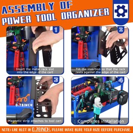 ULIBERMAGNET Power Tool Organizer Rack,Magnetic Heavy Duty Drill Holder with 4 Slot,Magnetic Mount Solid Metal Tool Rack with Screwdriver,Cordless Drill,Utility Rack for Garage Cart