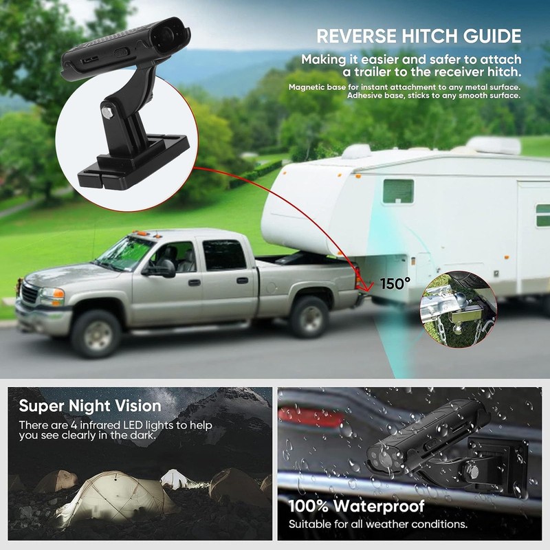 Reverse Hitch Guide Camera, Wireless Backup Hitch Camera, HD Waterproof
