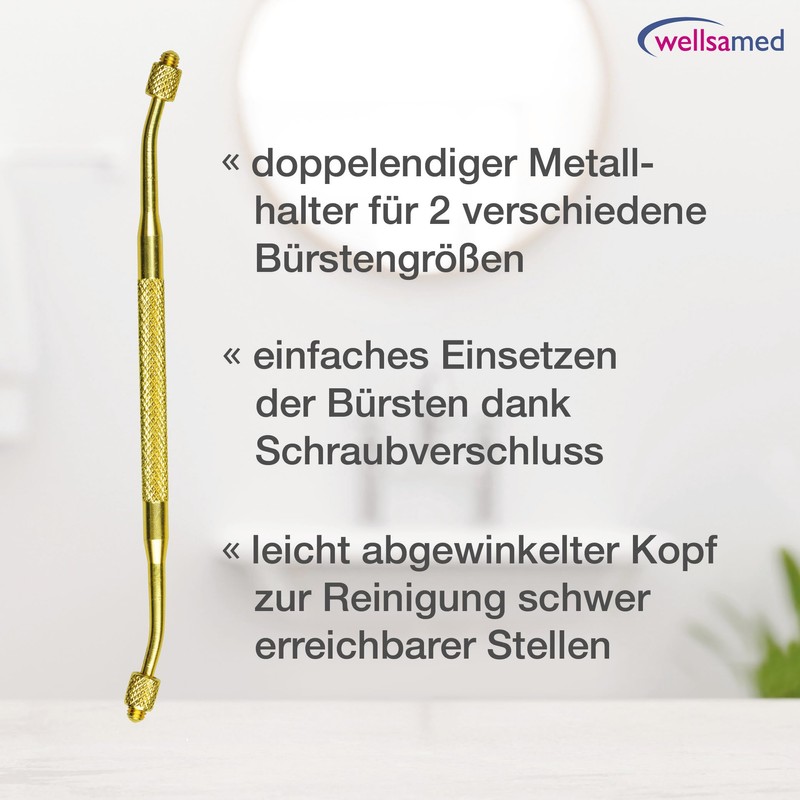 wellsamed Dual Interdental Brush Holder with Angled Head Gold for