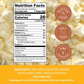 Judee's Gluten Free Judee's Dried Egg White Protein Powder - 16 oz Pasteurized USDA Certified Non-GMO - Gluten-Free, Nut-Free for Baking - Made in USA - Just One Ingredient Powdered Egg Whites - Make Whipped Egg Whites