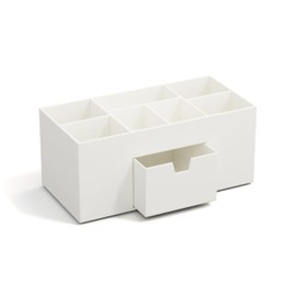 BIGSO VENDELA Desk Organiser with 7 Compartments and Drawer - Fibreboard and Paper Storage Box - Desk Set for Office Supplies - White