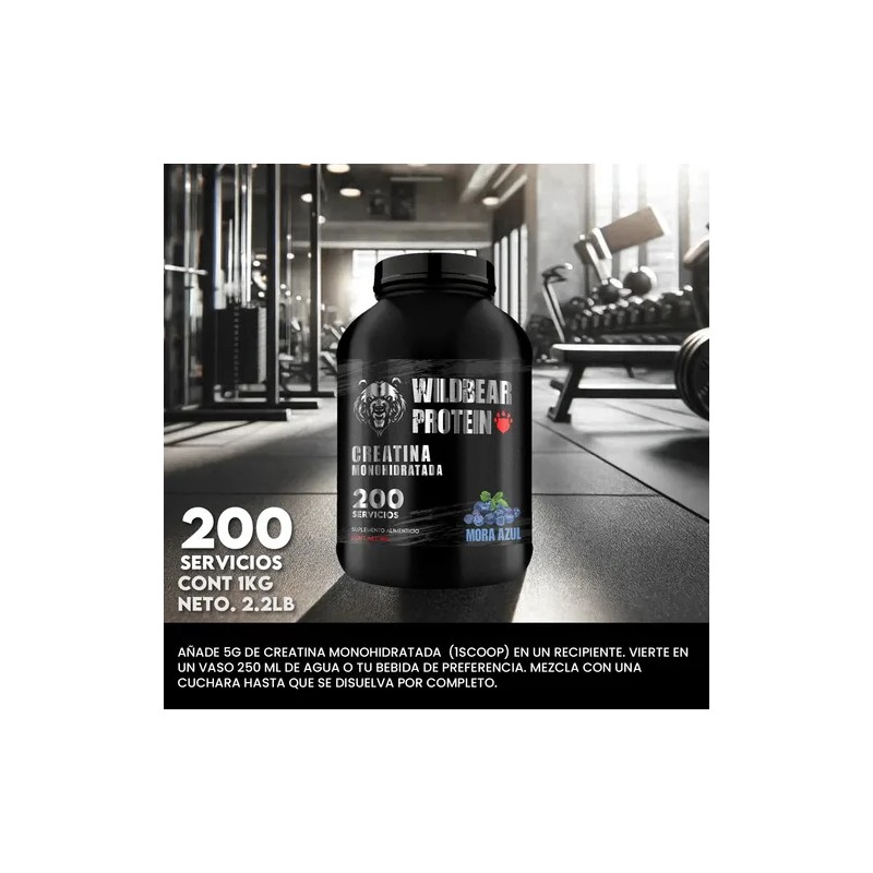 Creatina Monohidratada 1kg Wild Bear 200 Servicios Varios