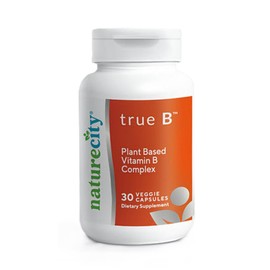 NatureCity True-B Plant-Based Super B Vitamin Complex Supplement |Made from Certified Oraganic Whole Food Plant Sources with Active Folate and Vitamin B12 - (30 Veggie Capsules)