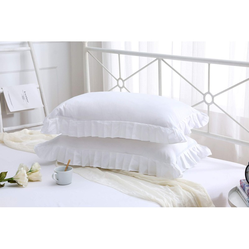 Ruffles Pillow Cases Shams Covers White Queen Size 2 Pack