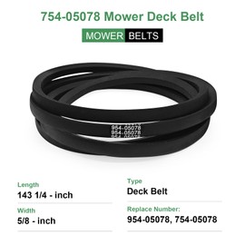 954-05078 Mower Belt Replacement for Cub Cadet/MTD/Troy-Bilt 754-05078 Compatible with Husqvarna 574845603, Exmark 1-413308, 413308 50'' Deck Lawn Mower Tractor Belt (5/8" x 143 1/4")