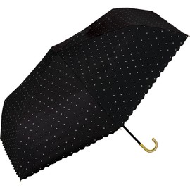 [2025] Wpc. Parasol Light Shielding Dot Flower Point Mini Black <100% Shading Ratio / 100% UV Reduction / UPF 50+/Heat/Rain Protection> Folding Umbrella Ribs, 21.7 inches (55 cm), For Work Commuting