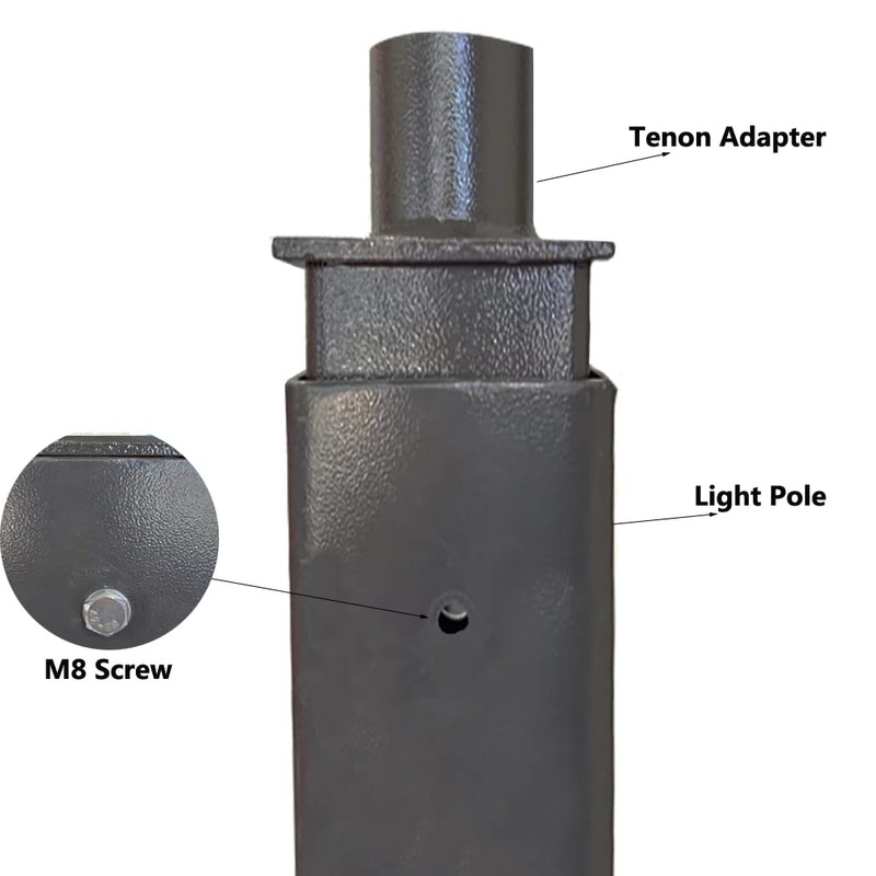 6" Square Pole Mount with 2-3/8" O.D. Tenon Adaptor Bracket,