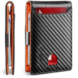 12 Slots RFID Blocking Men's Wallet Black Wallet for Men Slim Larger Capacity with Minimalist Front Pocket Bifold Leather with ID Window Gift Box