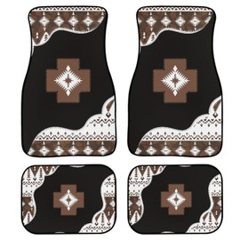 Wanyint Southwest Aztec Brown Black Car Floor Mats Car Carpets Non-Slip Auto Rugs Universal Fit for Car SUV Truck Heavy Duty Car Accessories Decor for Men Women