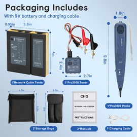 Pro3000 Tone Generator and Probe Kit Bundle with Network Cable Tester, Toner Electrical Tool, Ethernet Tester Tool for RJ45 Cat5/Cat5e/Cat6/Cat6a/Cat7 UTP/Shielded Cable, RJ11 & RJ12