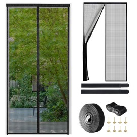 Fibreglass Net Fly Screen Door Magnet with 2 Curtain Ties, 100 x 200 cm Fly Screen Balcony Door No Drilling, High Density Mesh Fabric, Scratch-Resistant Fly Screen for Sliding Door, Balcony Door