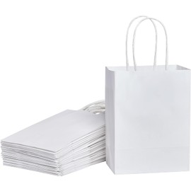 SUNCOLOR 50 Pieces 6" Mini Goodie Bags Small White Gift Bags with Handle for Party Favor Bags(White)