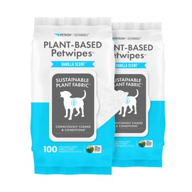 Petkin Plant-Based PetWipes, 100 Wipes, 2 Pack - Biobased, Sustainable, Big & Thick Pet Wipes for Dogs & Cats - for Face, Paws, Ears, Body & Eye Area - Consciously Cleans & Conditions - Vanilla